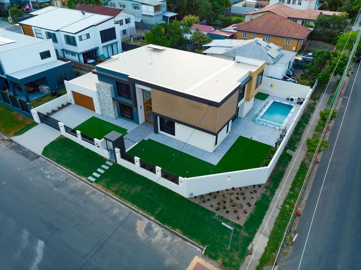 Areal shot of Custom Designed home